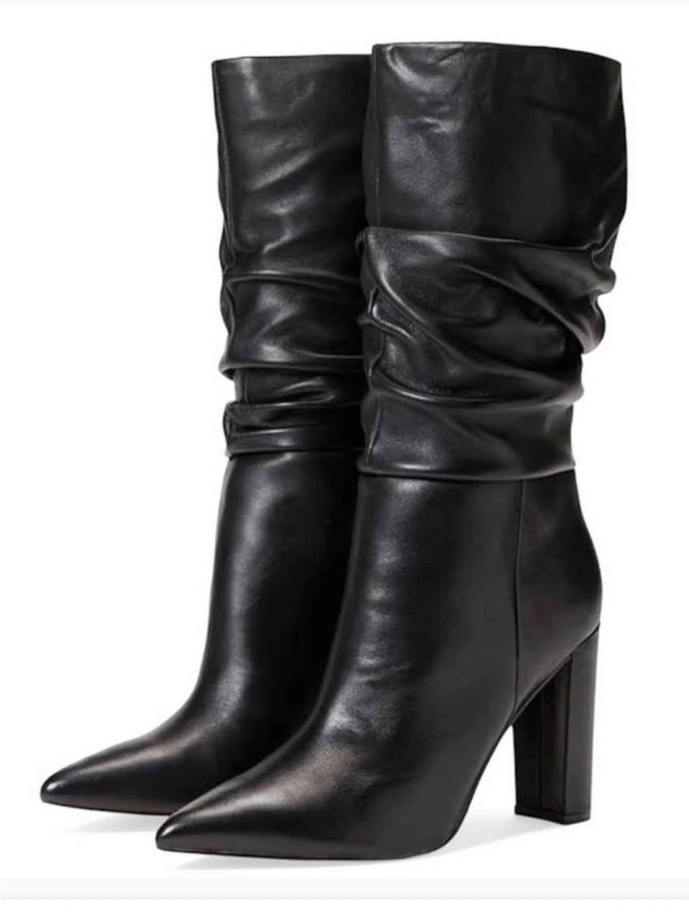 Marc Fisher Black Leather Slouch Pointed-Toe High Heel Boots